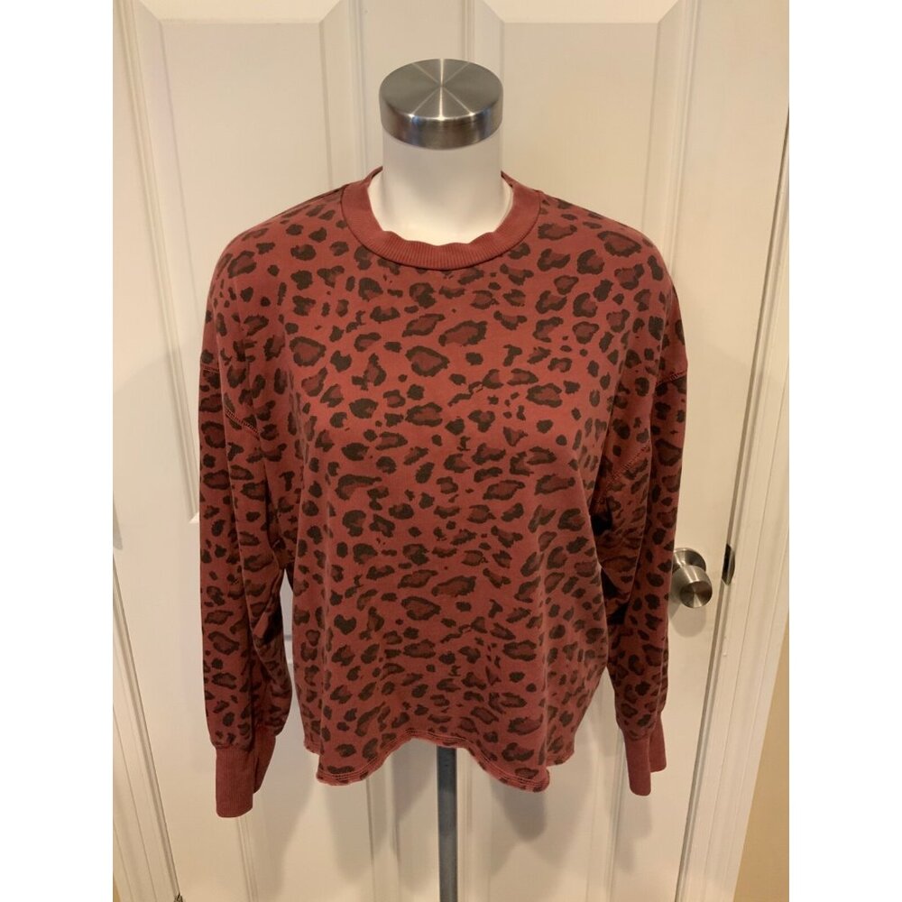 Sundry Red Leopard Print Crew Neck Sweatshirt, Size 1 (Small)
